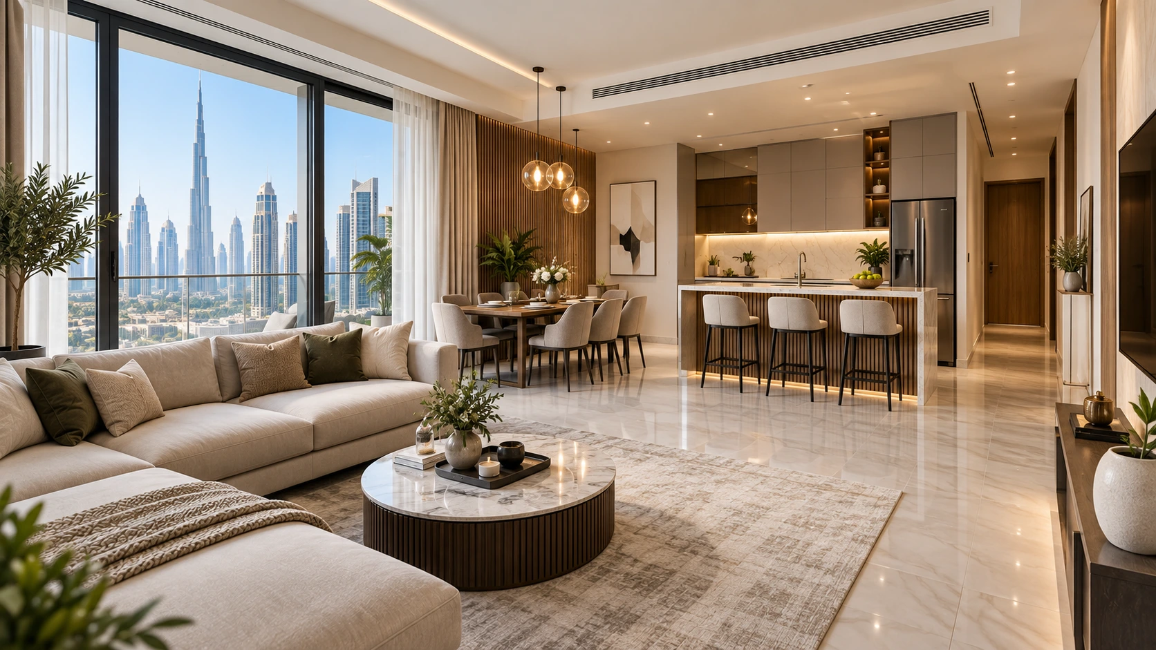 Apartment renovation in Dubai with contractor reviewing plans inside a modern residential apartment